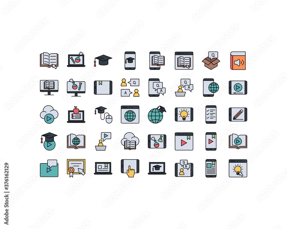 set of online education thin line icons, online study set of online education thin line icons, online study