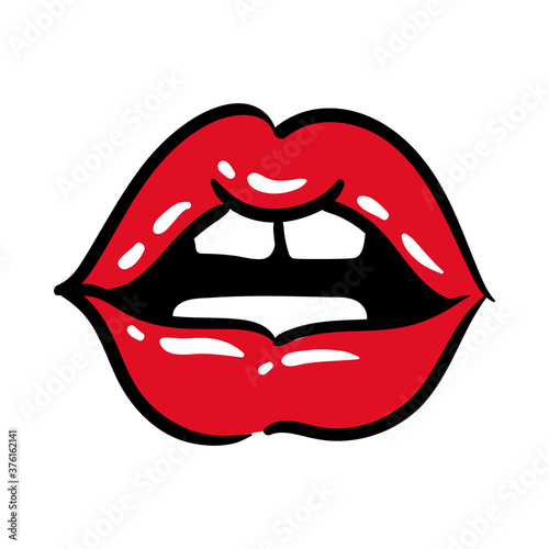 sexi mouth and teeth pop art line and fill style icon