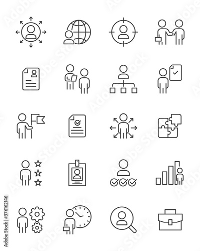 set of job thin line icons, hr, cv, recuitment, job hunting