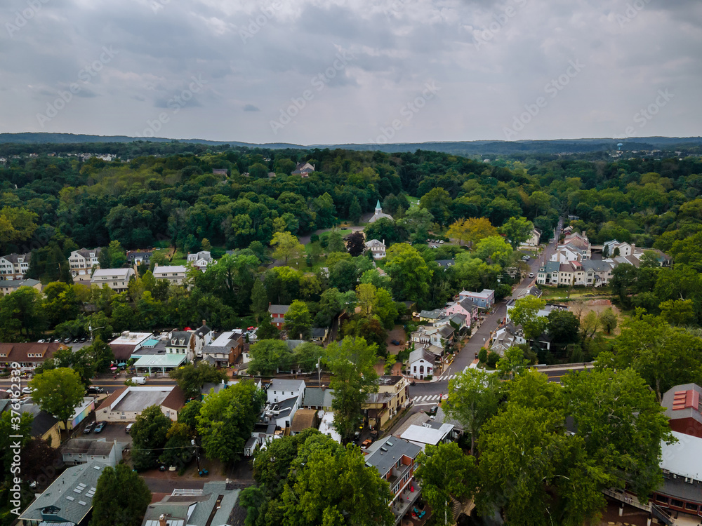 Aerial of residential quarters at beautiful town urban landscape the historic city New Hope Pennsylvania