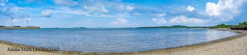 池間大橋と青い海のパノラマ、沖縄宮古島