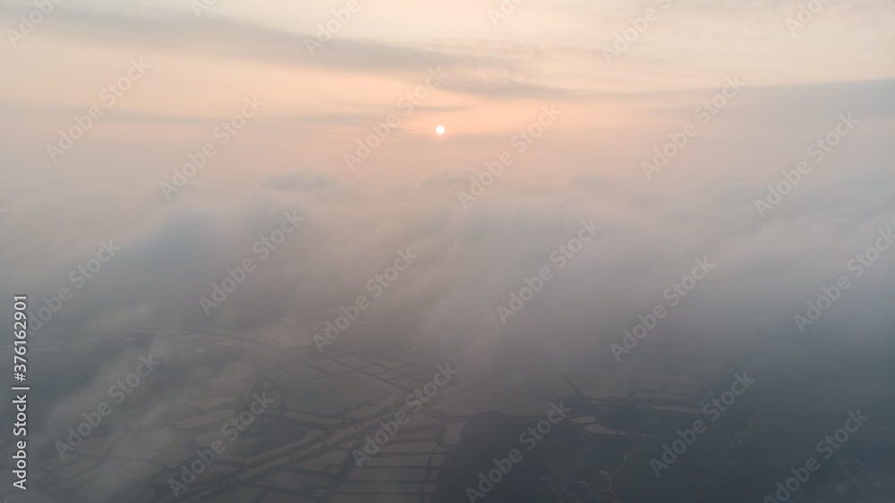 Hubei Daye Baoan Lake National Wetland Park Spring aerial sunrise scenery