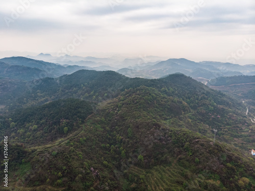 Spring aerial photography scenery of Hubei Daye Zhaoshan Forest Park