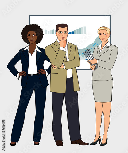 A group of office workers. Figures in full growth. Team of professionals