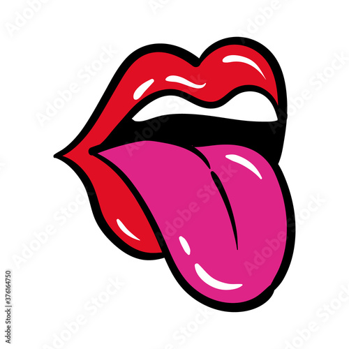 sexi mouth and teeth with tongue out pop art line and fill style icon