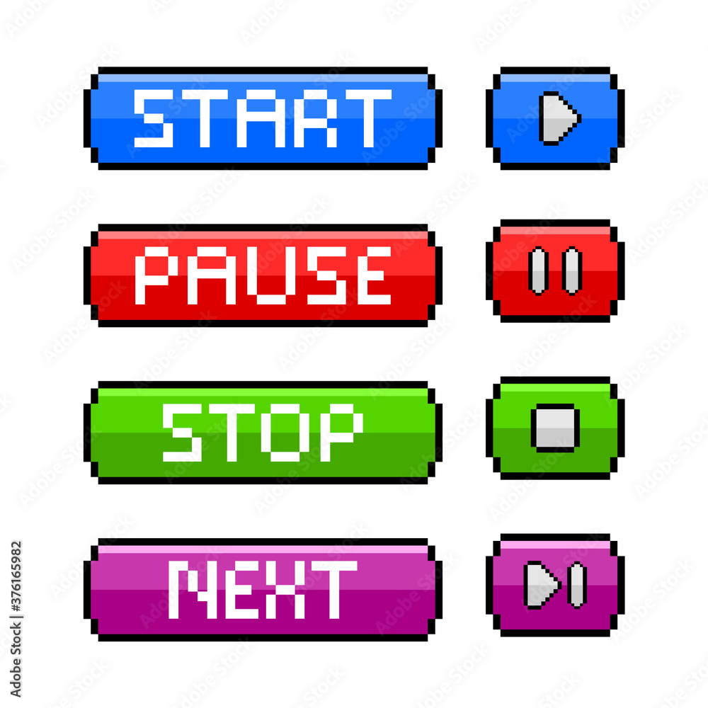 pixel art multimedia button set. colorful icon pixel art multimedia button set. colorful icon
