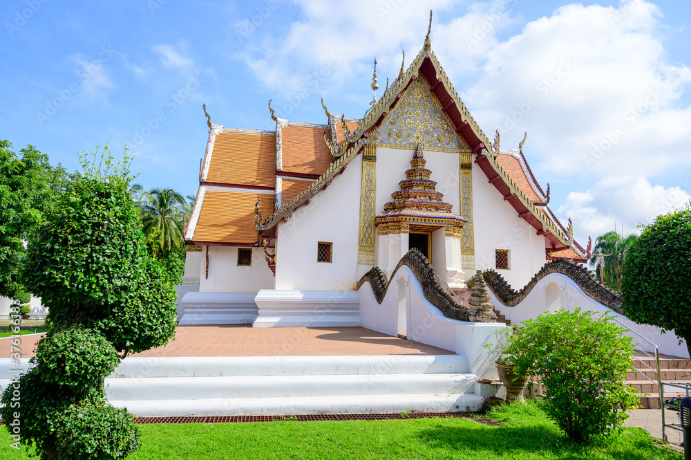 Fototapeta premium Wat Phumin Temple with blue sky background, Nan Province, Thailand