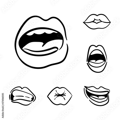 bundle of six mouths pop art line style icons