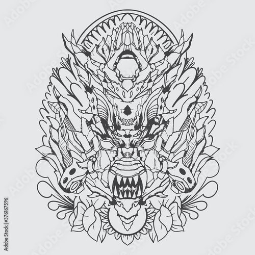 monster predator ornamental stencil vector artwork illustration