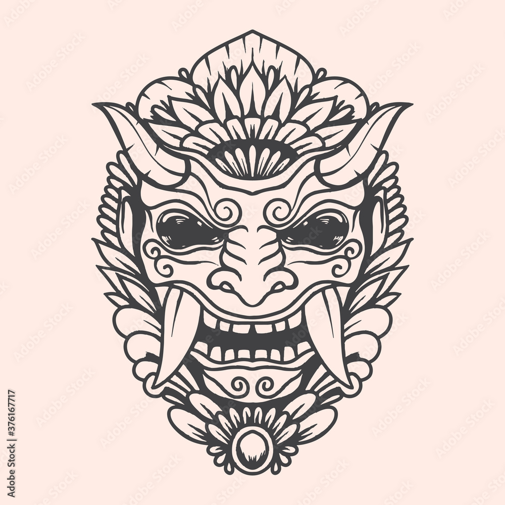 Barong Balinese culture vector stencil black and white artwork illustration with detailed color Barong Balinese culture vector stencil black and white artwork illustration with detailed color