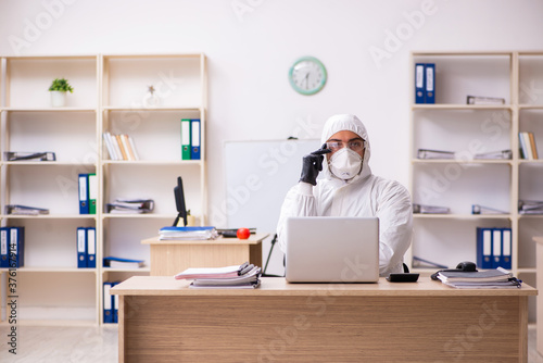 Office worker working in quarantine self-isolation