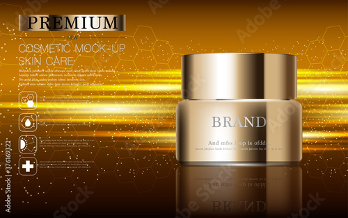 Hydrating facial skincare for annual sale or festival sale. silver brown cream mask bottle isolated on glitter particles background for product presentation. Graceful cosmetic ads.