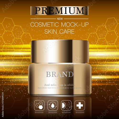 Hydrating facial skincare for annual sale or festival sale. silver brown cream mask bottle isolated on glitter particles background for product presentation. Graceful cosmetic ads.
