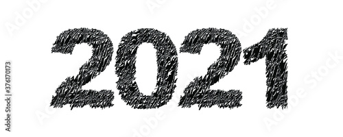 Shaken grunge design title 2021 for poster. Bumpy design number 2021 lettering. Vector illustration.