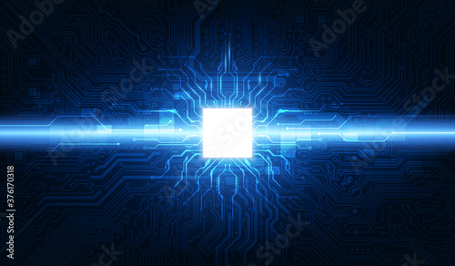 Abstract technology chip processor background circuit board and html code,3D illustration blue technology background vector.