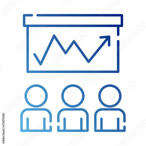teamworkers figures with statistics coworking gradient style icon