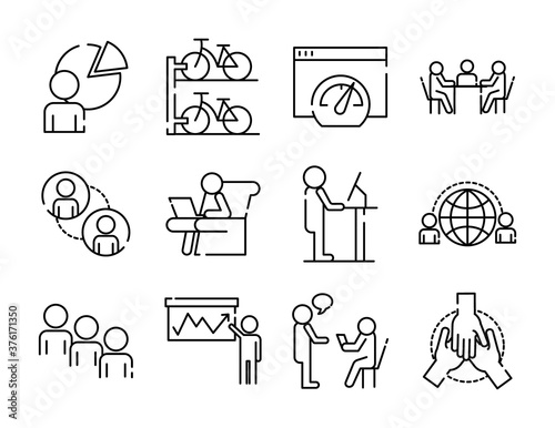 bundle of twelve coworking set line style icons