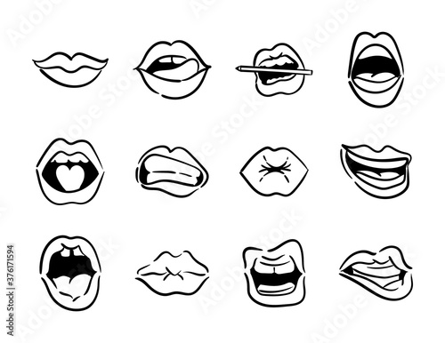 bundle of twelve mouths pop art line style icons