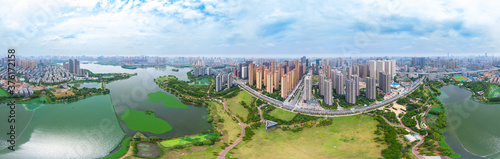 Photography Wuhan city skyline aerial photography in summer