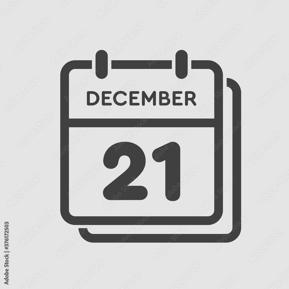 Calendar icon day 21 December, template icon day Calendar icon day 21 December, template icon day