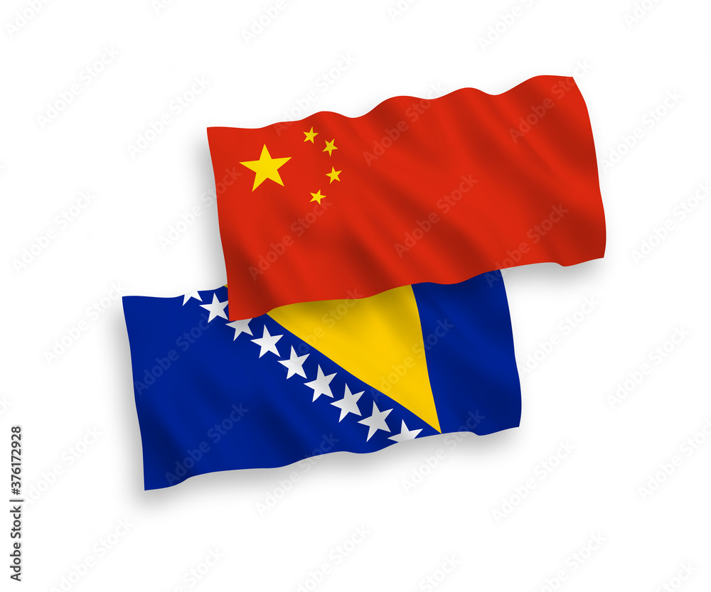 Flags of Bosnia and Herzegovina and China on a white background Flags of Bosnia and Herzegovina and China on a white background