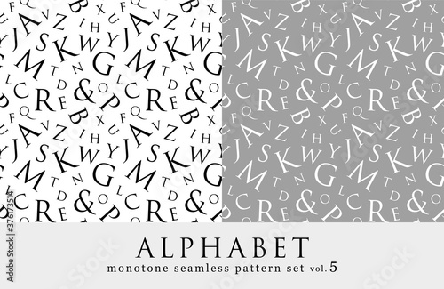 モノトーンのアルファベット柄 シームレスパターンセット vol.5