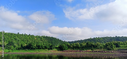 landscape of the river , lake view , nature with sky .