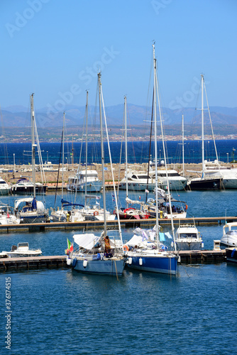 Yachts in a marina (in Carloforte, Isola di San Pietro, Sardinia, Italy)