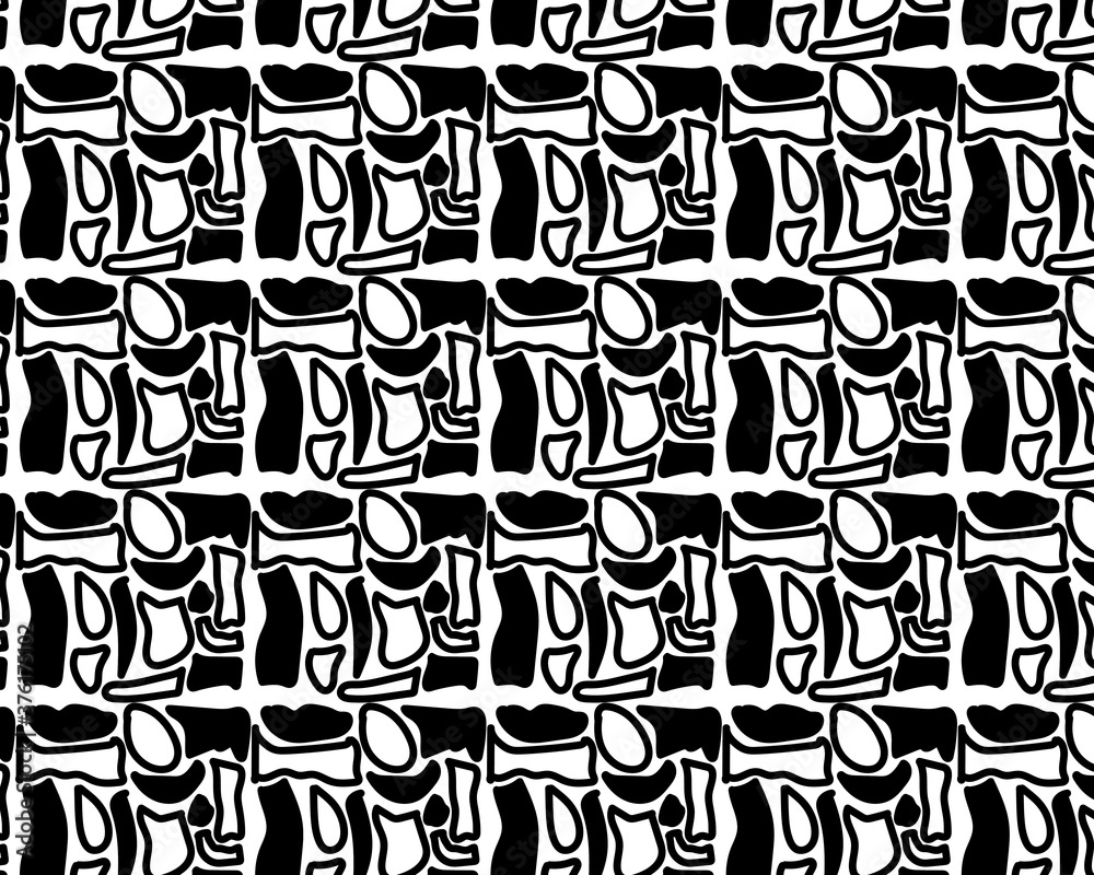 Hand drawn black and white seamless abstract pattern  Illustration