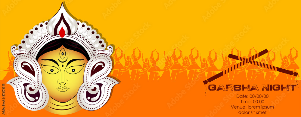 Vector design of Indian couple playing Garba in Dandiya Night Navratri celebration. vectro