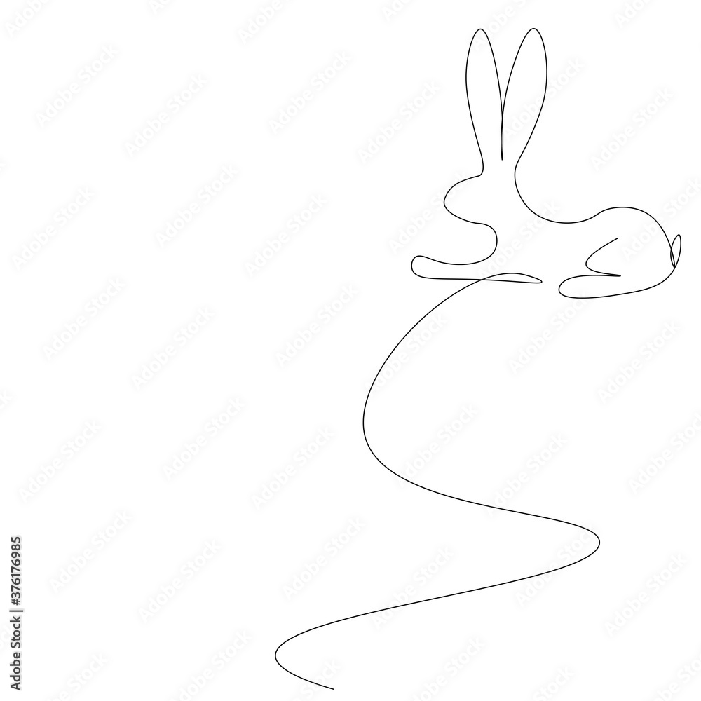Bunny animal one line drawing, vector illustration