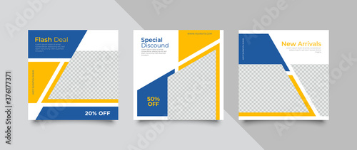 3 Set editable social media post template. modern promotion square banner for social media.