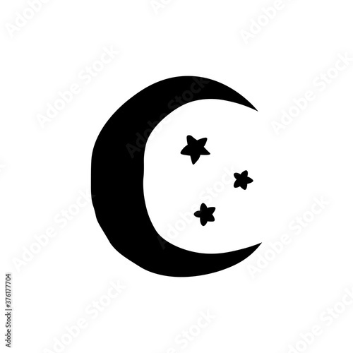 Icon black sign moon and stars. Vector illustration eps 10