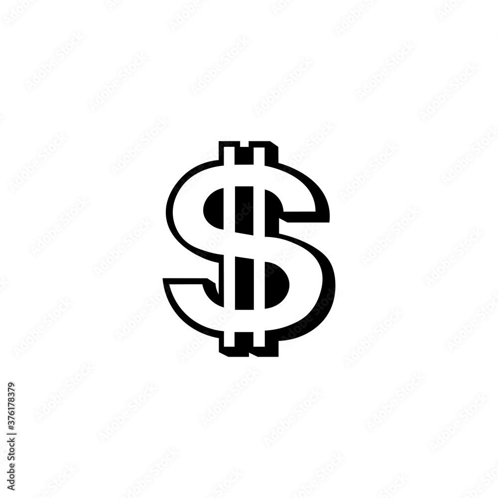 3d dollar sign black icon. Vector illustration eps 10