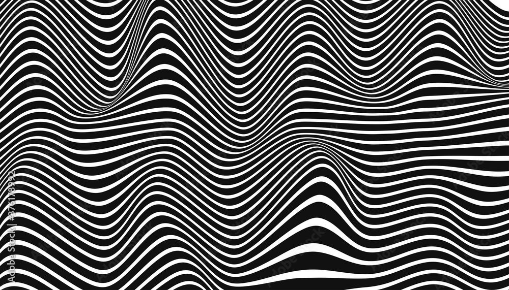 Minimal abstract background with black and white background, Black wavy line pattern, optical art, modern wavy, geometric line stripes vector illustration. EPS 10. Minimal abstract background with black and white background, Black wavy line pattern, optical art, modern wavy, geometric line stripes vector illustration. EPS 10.