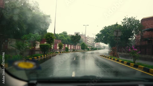 empty rainy road at the morning