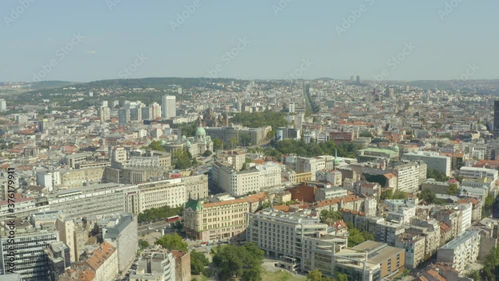 Aerial shot Belgrade Serbia. Beautiful flight on a drone through the streets of the city, where you can see the old and new city, streets, old buildings, transport on the streets, a beautiful urban la Aerial shot Belgrade Serbia. Beautiful flight on a drone through the streets of the city, where you can see the old and new city, streets, old buildings, transport on the streets, a beautiful urban la