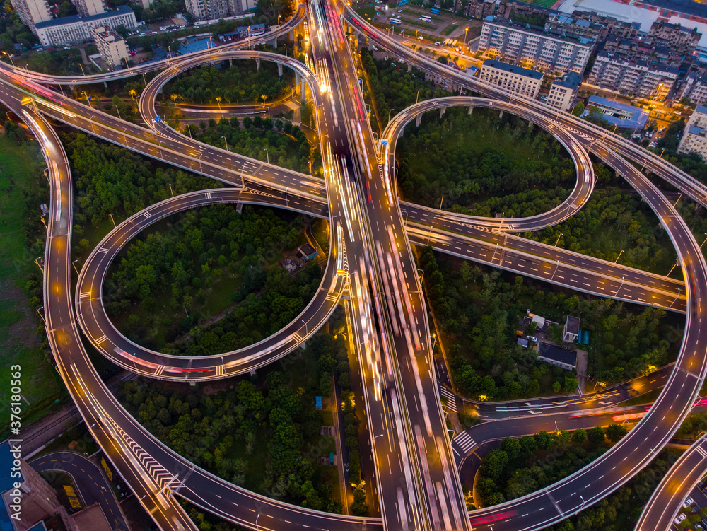 Wuhan city sunset and night aerial photography scenery in summer Wuhan city sunset and night aerial photography scenery in summer