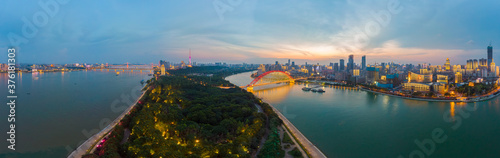Wuhan city sunset and night aerial photography scenery in summer © Hao