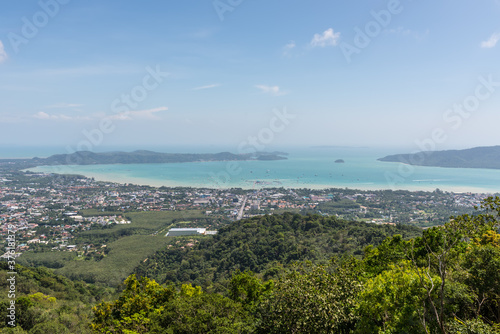View of thai islands and sea from Big Buddha Phuket viewpoint, Thailand © Val Traveller