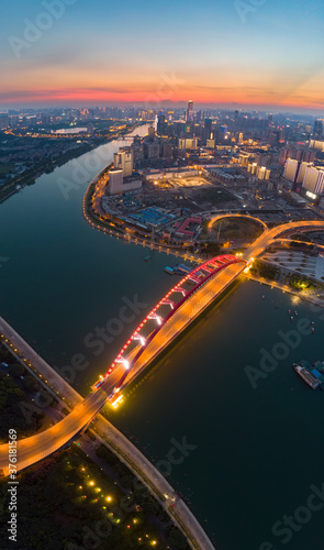 Canvas Print Wuhan city sunset and night aerial photography scenery in summer