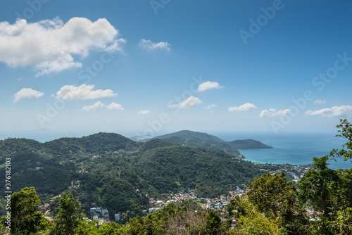View of thai islands and sea from Big Buddha Phuket viewpoint, Thailand