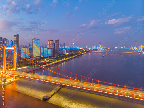 Wuhan city sunset and night aerial photography scenery in summer © Hao