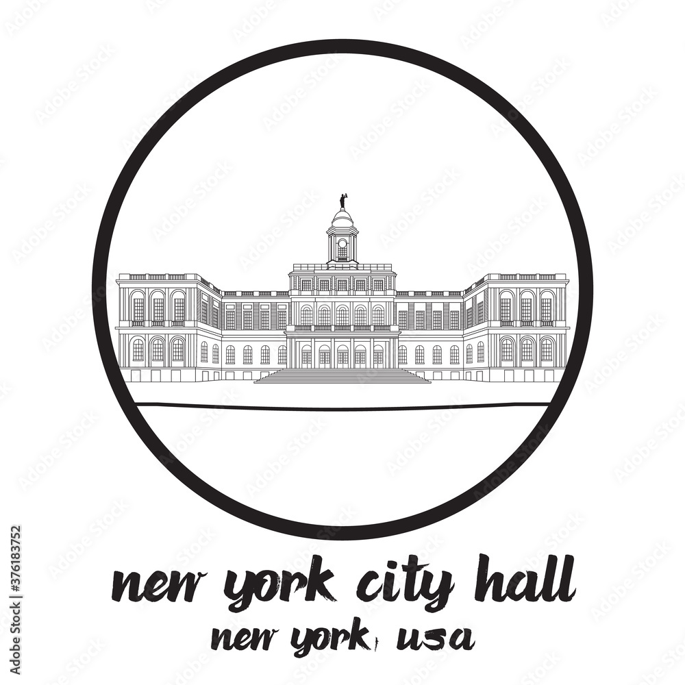circle icon line New York City Hall. vector illustration