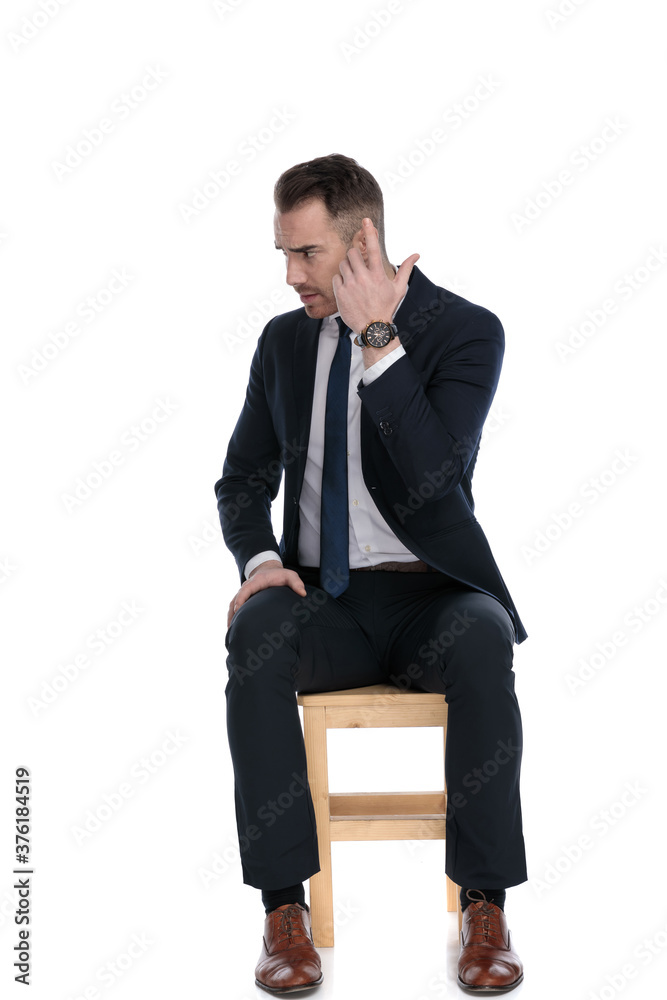 Upset businessman talking and gesturing thinking Upset businessman talking and gesturing thinking