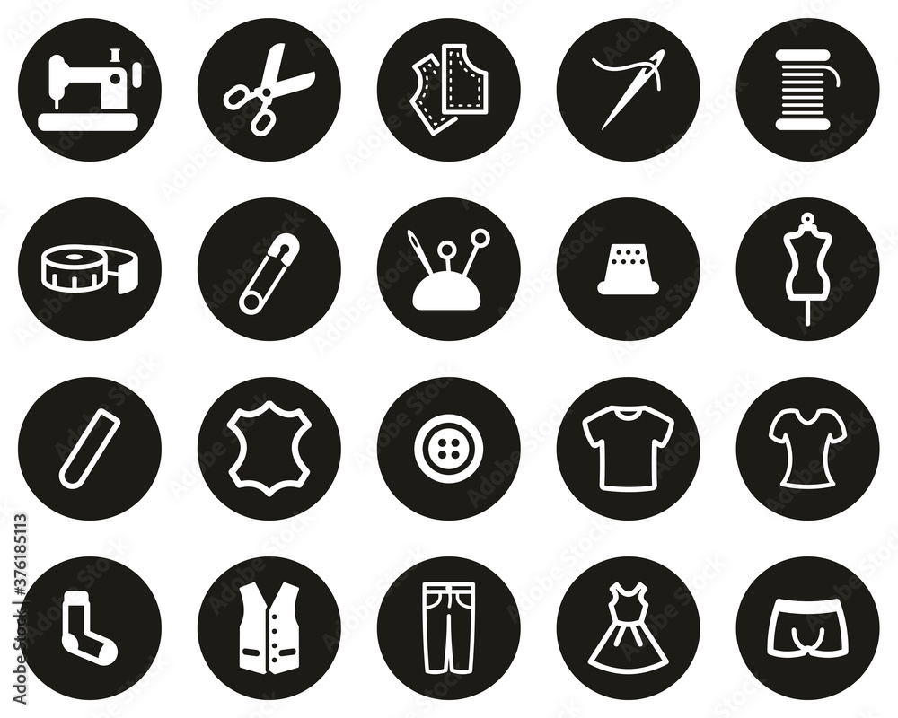Tailor Shop Icons White On Black Flat Design Circle Set Big Tailor Shop Icons White On Black Flat Design Circle Set Big