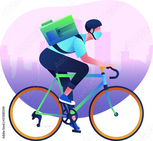 bike courier with mask covid19 delivery food service