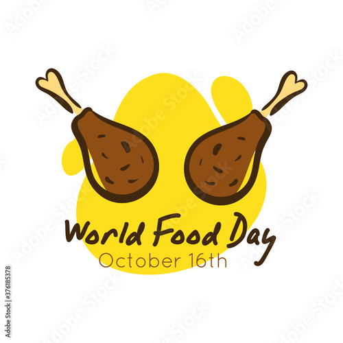 world food day celebration lettering with chicken thighs flat style
