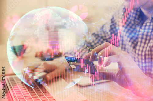 Wallpaper Mural Double exposure of man hands holding a credit card and internet business theme drawing. Digital fintech and E-commerce concept. Torontodigital.ca