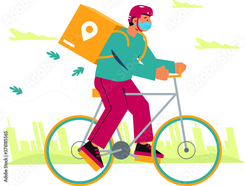 bike  courier with mask covid19 delivery food service